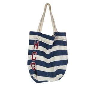 Vintage Y2K Hollister HCO Blue and Cream Stripe Canvas Tote Bag Purse